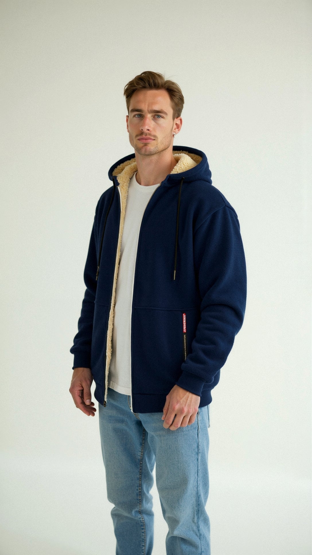 Branick | Varm Hoodie Med Teddyfór Og Lynlås Herrer