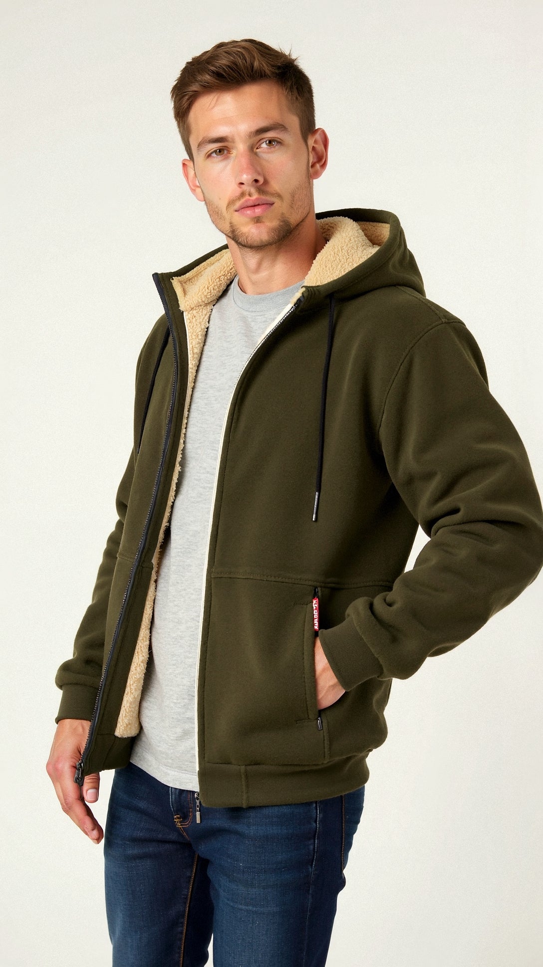 Branick | Varm Hoodie Med Teddyfór Og Lynlås Herrer