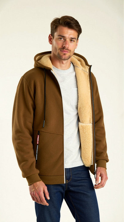 Branick | Varm Hoodie Med Teddyfór Og Lynlås Herrer