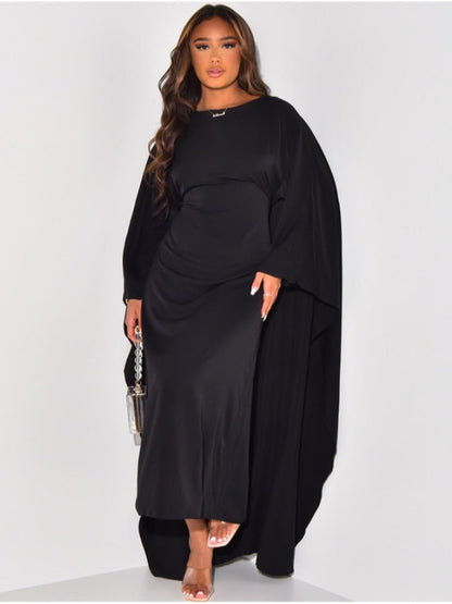 Samira | Lang Satinlook Kjole Med Flagermusærmer Og Bådhals Damer