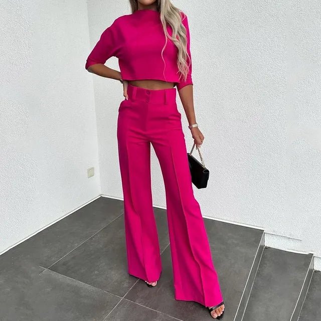 Marisse | To-delt Sæt til Damer Med Cropped Top og Høj Talje Bukser med Vide Ben