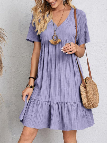 Aluna | Bomulds Sommerkjole Dame med V-Hals, Flæser & Let Boho-Stil