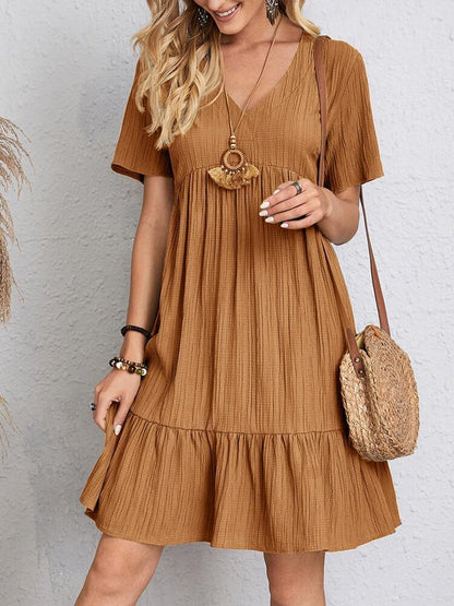 Aluna | Bomulds Sommerkjole Dame med V-Hals, Flæser & Let Boho-Stil
