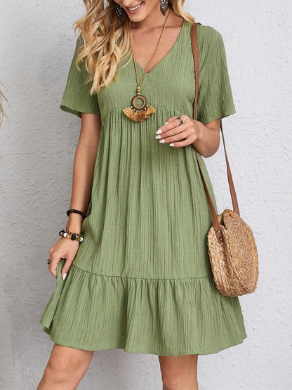 Aluna | Bomulds Sommerkjole Dame med V-Hals, Flæser & Let Boho-Stil