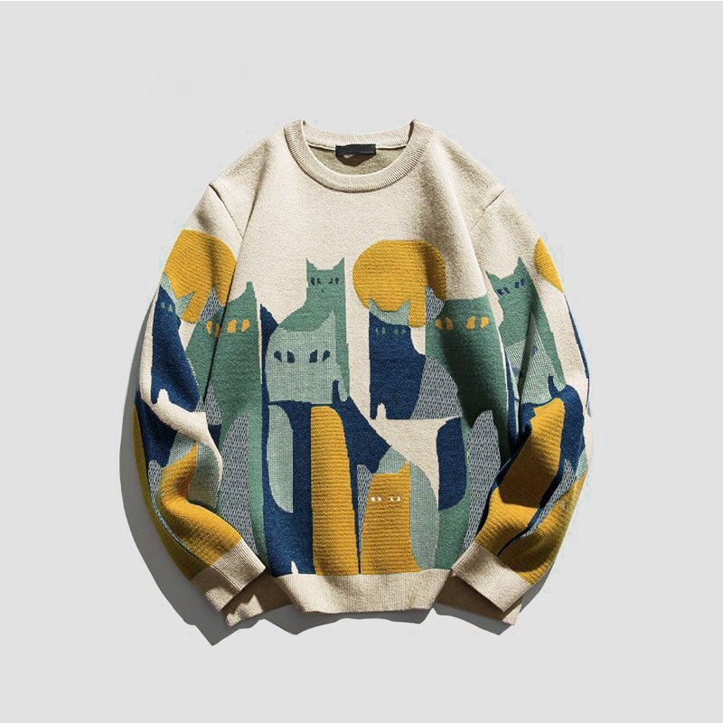 Mikado | Striktrøje Med Katteprint Og Afslappet Pasform Unisex