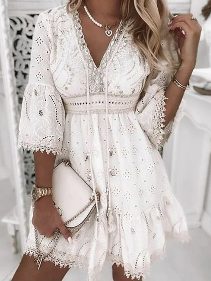 Celestine | Blonde Playsuit Damer Med Dyb V-Hals & A-Linje Shorts