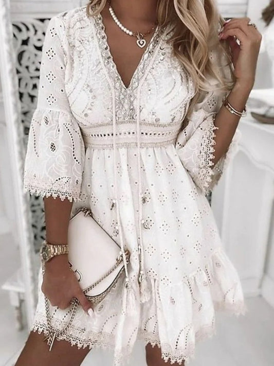 Celestine | Blonde Playsuit Damer Med Dyb V-Hals & A-Linje Shorts