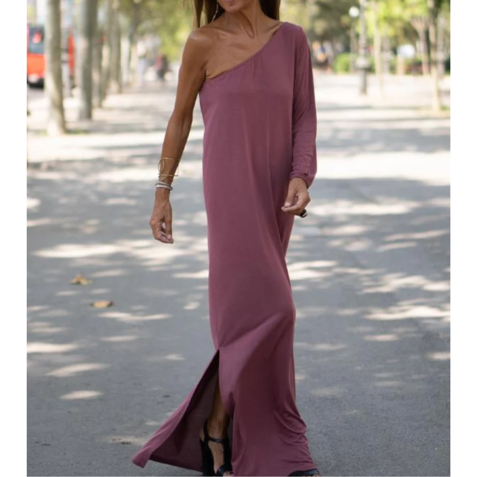 Nala™ | Elegant One-Shoulder Maxi Kjole med Flydende Linjer og Asymmetrisk Design | Sommerkjole
