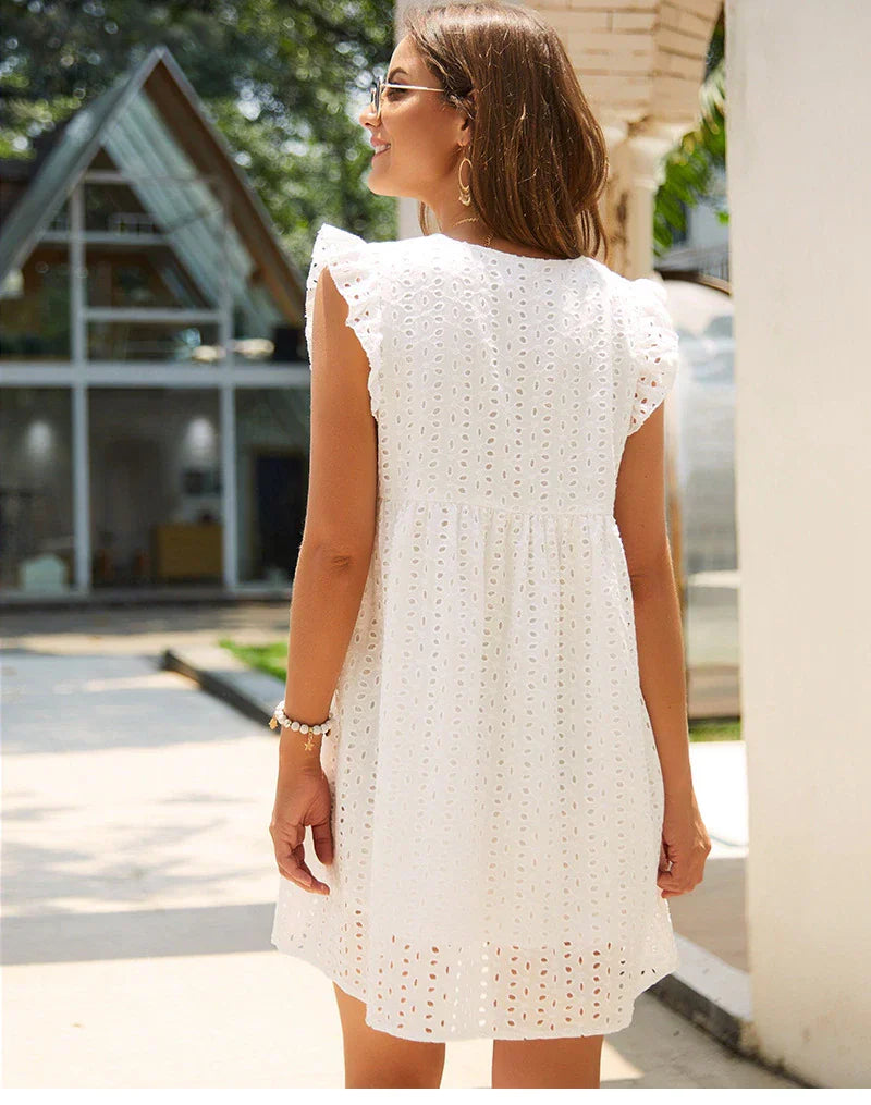 Serafina™ | Damer Broderi Sommerkjole med Indsyet Shorts | Luftig A-Linje Kjole med V-Hals og Korte Ærmer