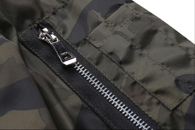 Björn™ | Herrer Camouflage Bomberjakke Med Lynlås Og Ærmelomme | Let Vindafvisende Streetwear Mellemsæson Jakke