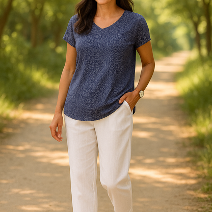 Aria | Damer Cropped Sommerbukser | Let Hørlook | Elastisk Talje & Skrålommer | Løs Pasform & Komfortabel