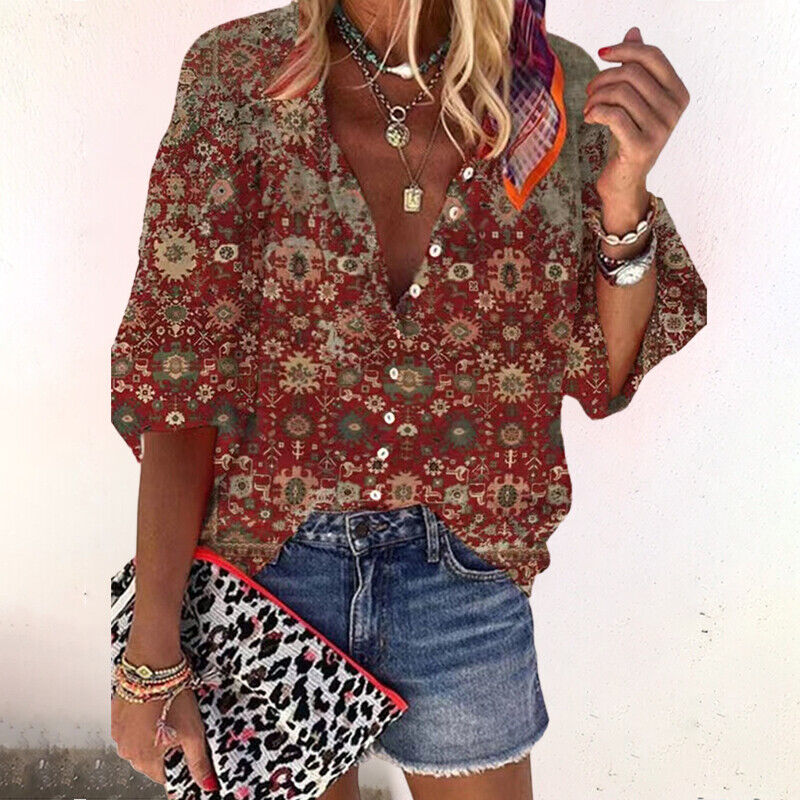 Amaya | Boho Bluse Damer Med Paisley Print & Ballonærmer