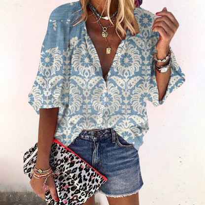 Amaya | Boho Bluse Damer Med Paisley Print & Ballonærmer