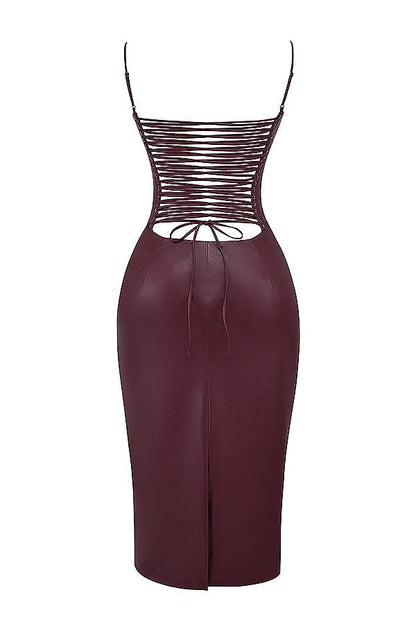 Valena | Bodycon Midi-Kjole i Vegansk Læder til Damer