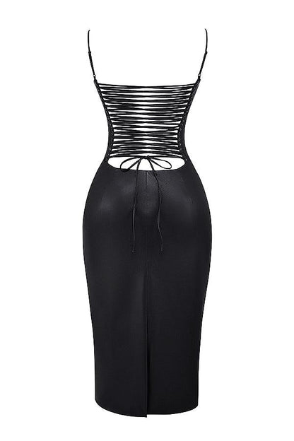 Valena | Bodycon Midi-Kjole i Vegansk Læder til Damer