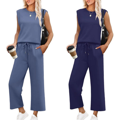 Elowyn™ | Damer Ærmeløst Lounge Sæt med Vide Bukser | Komfortabelt 2-Deles Sommer Co-Ord til Hjemmebrug og Casual