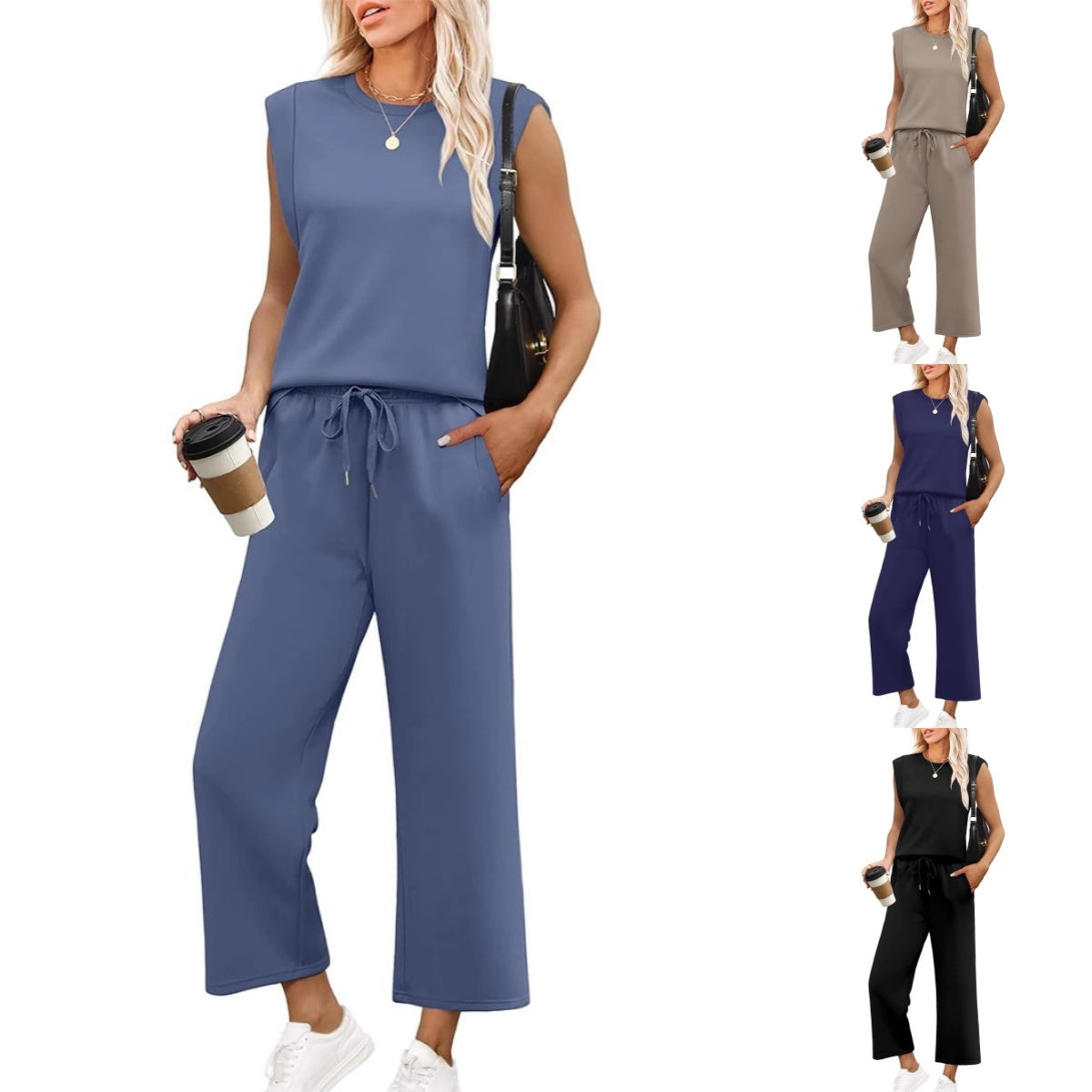 Elowyn™ | Damer Ærmeløst Lounge Sæt med Vide Bukser | Komfortabelt 2-Deles Sommer Co-Ord til Hjemmebrug og Casual