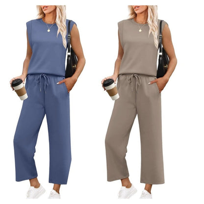 Elowyn™ | Damer Ærmeløst Lounge Sæt med Vide Bukser | Komfortabelt 2-Deles Sommer Co-Ord til Hjemmebrug og Casual