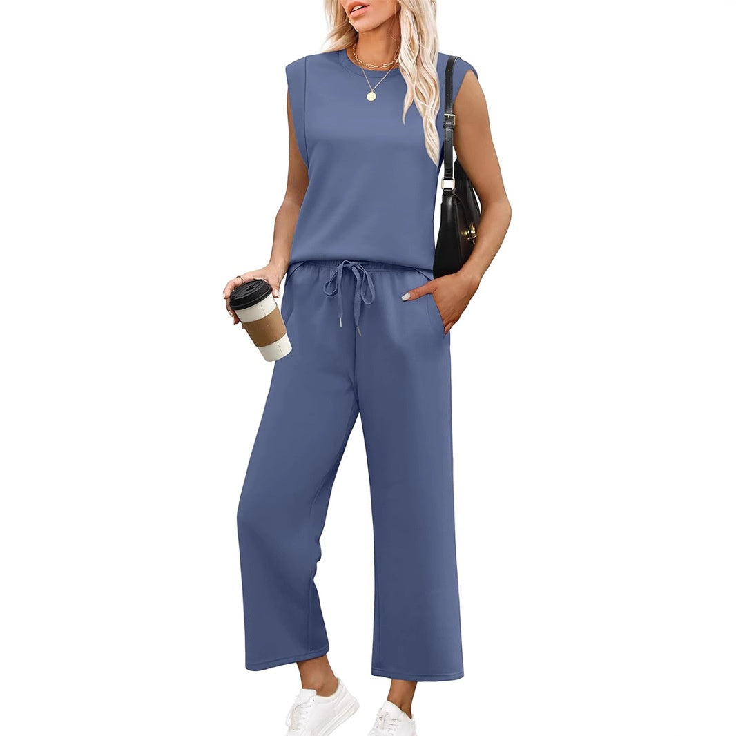 Elowyn™ | Damer Ærmeløst Lounge Sæt med Vide Bukser | Komfortabelt 2-Deles Sommer Co-Ord til Hjemmebrug og Casual