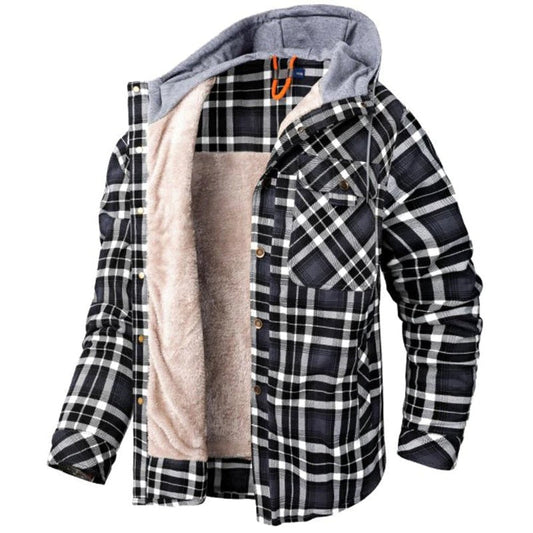 Damiaro™ | Herre Foret Flanneljakke med Hætte | Varm Teddyjakke med Rudemønster og Trykknaplukning